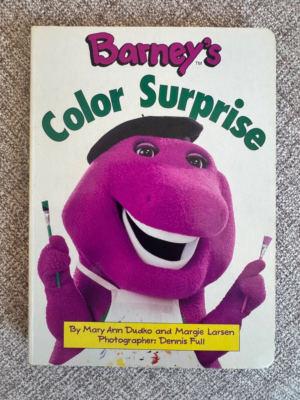 Vintage Barneys Color Surprise Kids Classic Board Book 1990s Purple Dinosaur Y2K